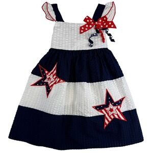 Sophie Rose Girls Dress Stars Patriotic Seersucker‎ 24 Months Navy White Cotton